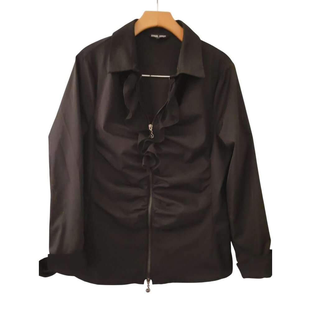 Samuel Dong Structural Ruffle Front Zip Blouse Ja… - image 1